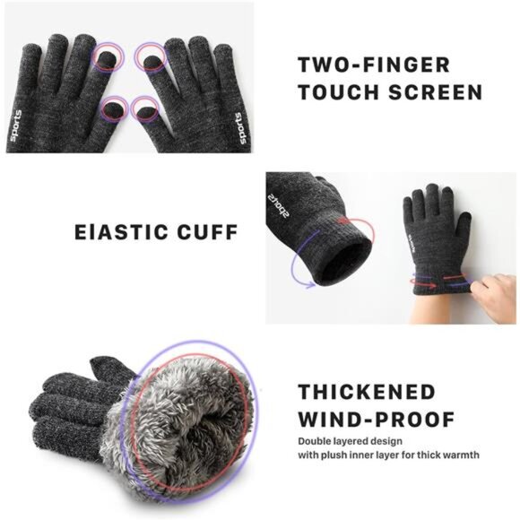 Winter Gloves for Women Men Touchscreen Thermal Knit Warm Cold Weather Gloves - Picture 4 of 8
